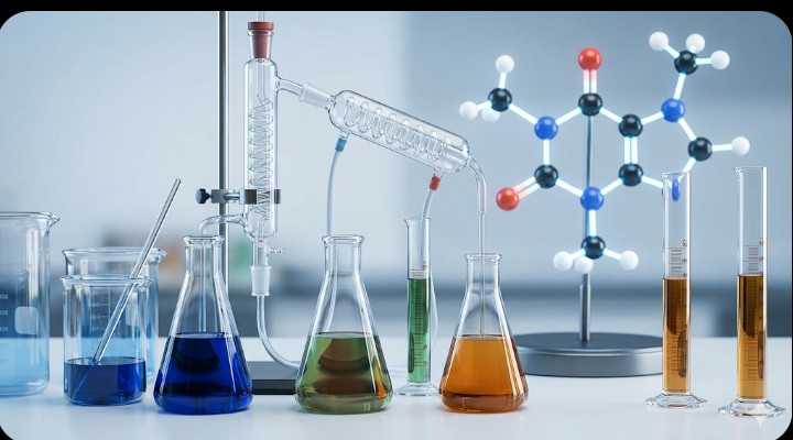 Chemistry Lab Equipment and Molecular Structures